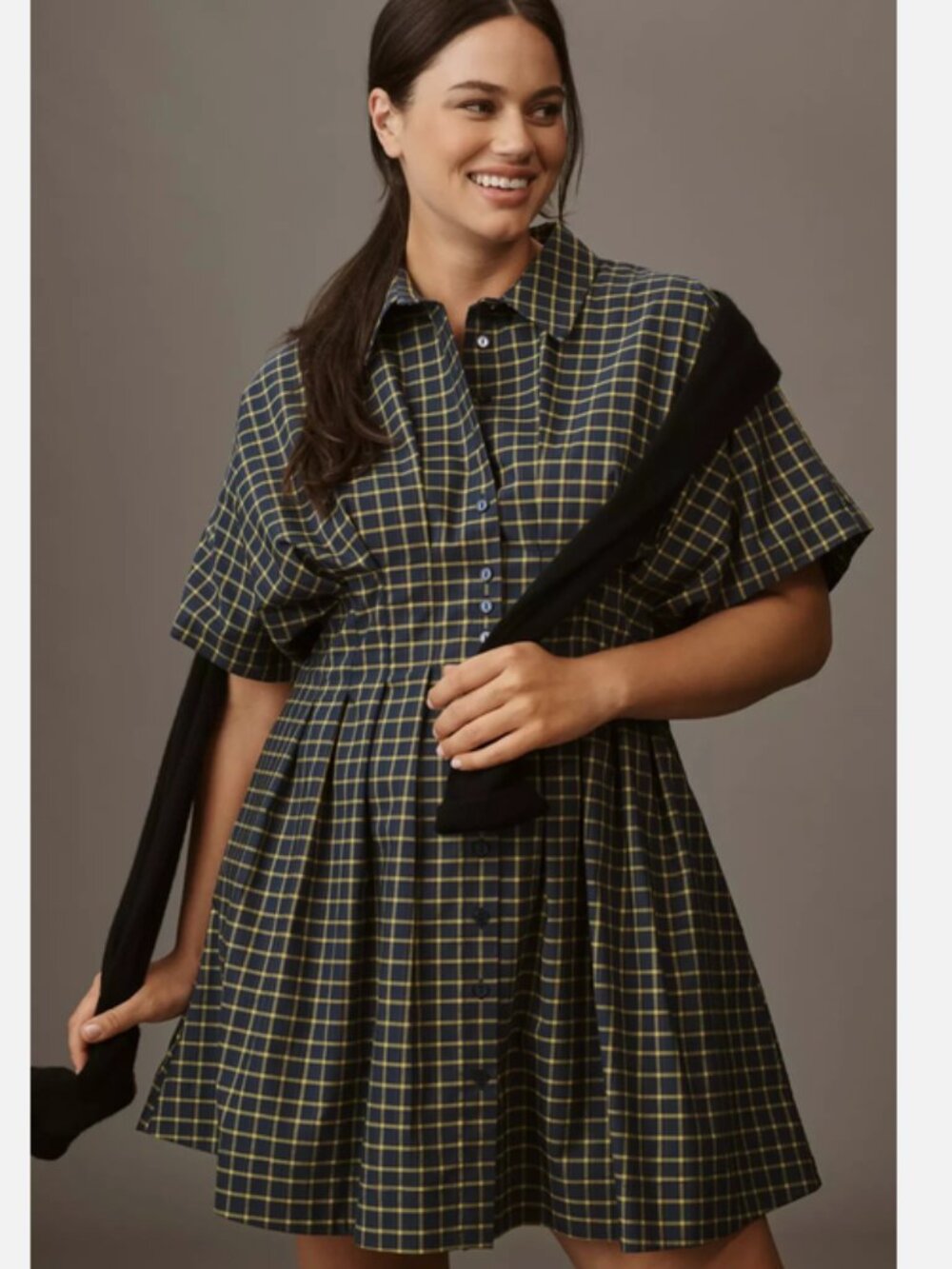 Anthropologie Tobie Mini Shirtdress by Exquise Navy Plaid Size 2X NWT Plus